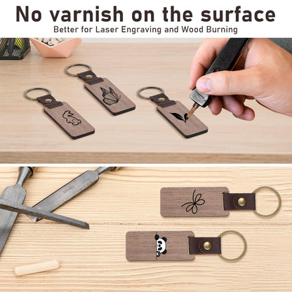 cobee 25 Pcs Leather Wood Keychain Blanks, Unfinished Wooden Keychain Blank with PU Leather Strap Laser Engraving DIY Craft Keychain Tag Gift for Him Her Employee Coworker Birthday Party New Year