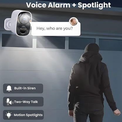 2025 Upgraded 2K Security Cameras Wireless Outdoor, Free Cloud Storage & Local SD Card Support, 1-6 Months Battery Life, Waterproof, 2-Way Talk, AI Motion Detection Spotlight Siren Alarm Camera