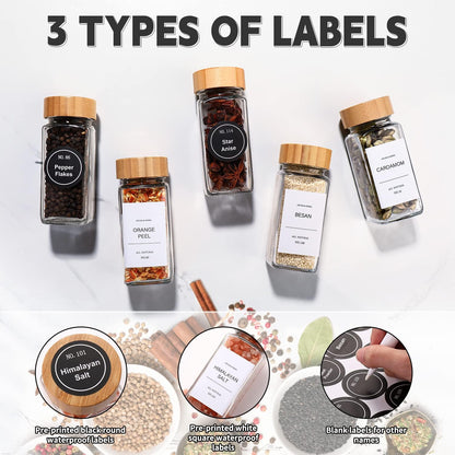 DWTS DANWEITESI 36 Pcs Glass Spice Jars - 4oz With Bamboo Lids, Empty Bottles With Labels, Kitchen Spice Jars With Shaker Lids