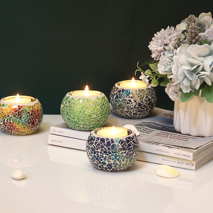 OwnMy 6PCS Mosaic Glass Tealight Holders: Round Votive Candle Holders & Stands for Table Centerpieces, Multicolor Glass Mosaic Tealight Holders, Small Potted Plant Bowl Candle Vases