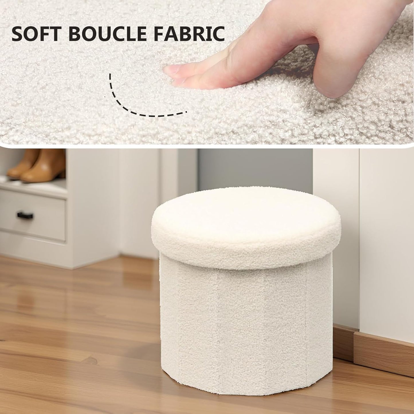 15-Inch Stylish Round Storage Ottoman - White