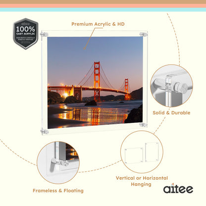 AITEE Large Acrylic Floating Picture Frame 18×24，Clear Photo Frame Wall Mount, Display Photo Frames for Office/Home/Living Room, Full Frame Size 20.5×26.5.