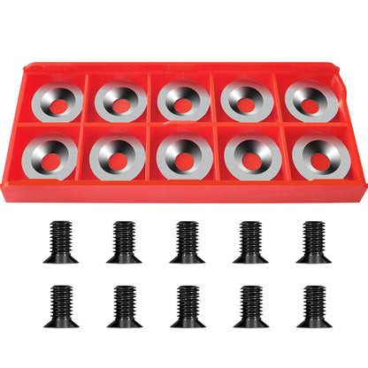 16mm Round Carbide Inserts for Woodturning, Indexable Tungsten Carbide Cutter Inserts Set fits for DIY Woodworking Wood Lathe Turning Finisher Hollower Tools with Screws 10pcs (M5*12)