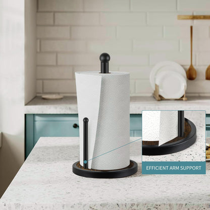 Paper Towel Holder Countertop, Standing Wooden Base Paper Towel Rack for Kitchen and Bathroom, Fits Standard Rolls
