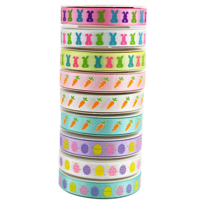 YERELO Easter Ribbon, 54 Yards 3/8'' Size 6 Yard x 9 Roll Ribbons Gift Wrapping Ribbon Hair Bow Wreath Making for Easter DIY Craft Party Decoration