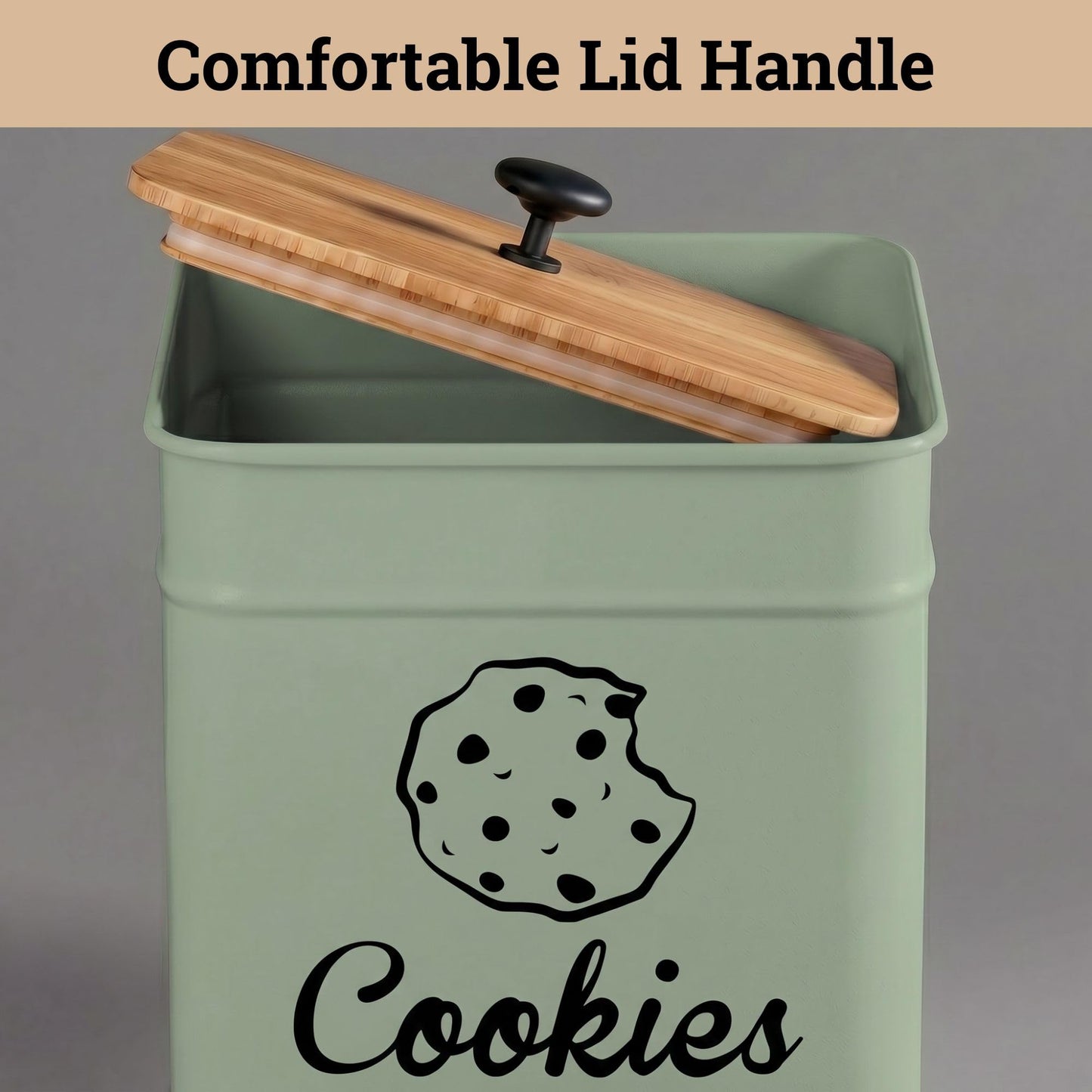 Cookie Jar with Airtight Lid - 1 Gallon - 6"D x 8"H Green Iron Cookie Tin with Bamboo Lid - Large Cookie Jars with Lids Airtight - Farmhouse Cookie Jars for Kitchen Counter Decorative - Cookies Jar