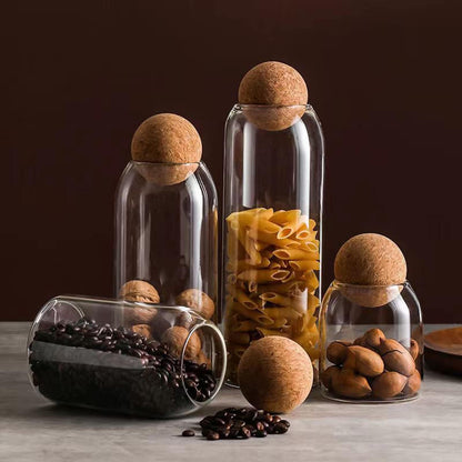 ZEGROA 750ML/25Oz Clear Glass Bottles, Glass Food Storage Containers with Airtight Round Cork, Decorative Sealed Jar Organizer Holder with Wooden Lid for Candy, Cookie, Nut, Spice, Tea, Coffee Bean