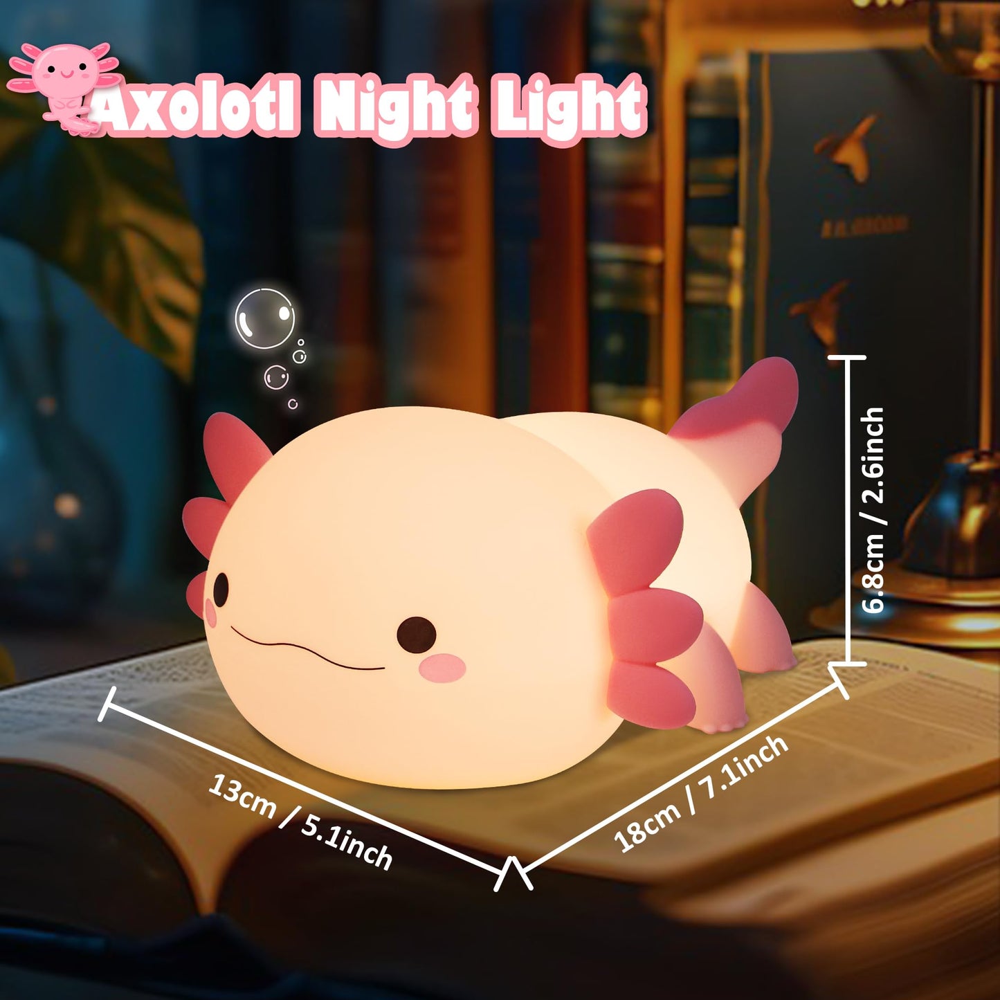 OkiyiD Axolotl Gifts, Cute Axolotl Night Light for Kids, Animal Silicone Nursery Night Lamp, Cute Room Decor Night Light for Kids Girls Boys Birthday Christmas Gifts