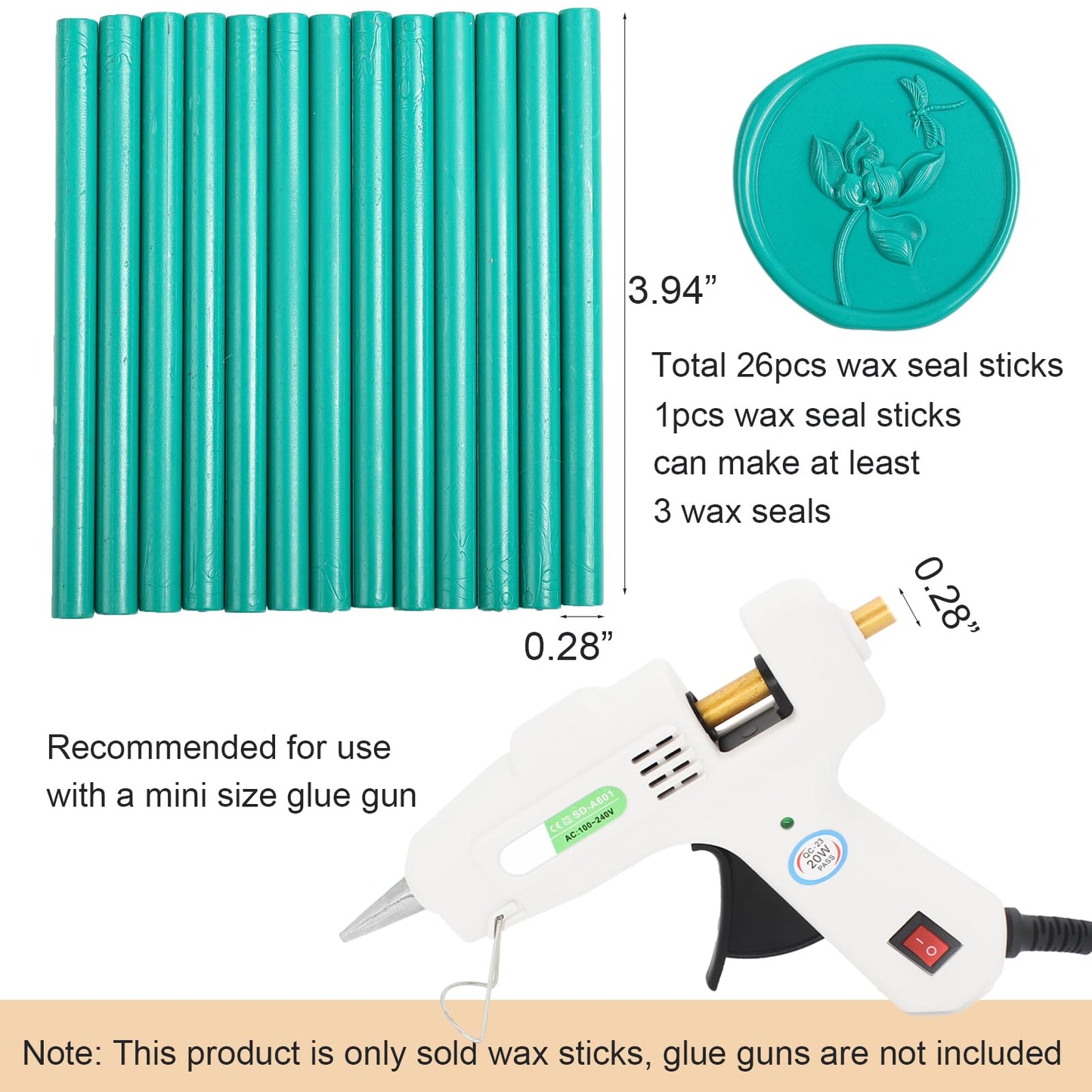 Turquoise Wax Seal Sticks 26pcs, Andotopee Teal Glue Gun Wax Seal Sticks Mini for Wax Seal Stamp, Premium Green Sealing Wax for Envelope Letter Seal Wedding Invation Craft Adhesive, Great Gift Ideas