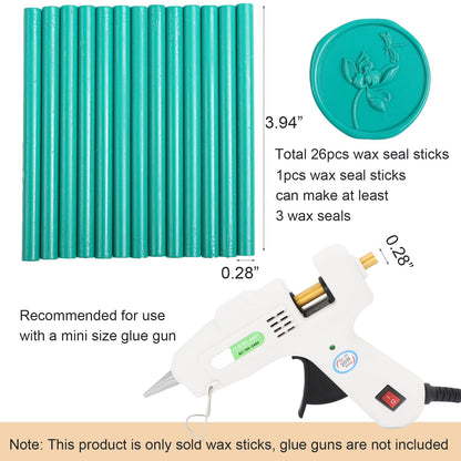 Turquoise Wax Seal Sticks 26pcs, Andotopee Teal Glue Gun Wax Seal Sticks Mini for Wax Seal Stamp, Premium Green Sealing Wax for Envelope Letter Seal Wedding Invation Craft Adhesive, Great Gift Ideas