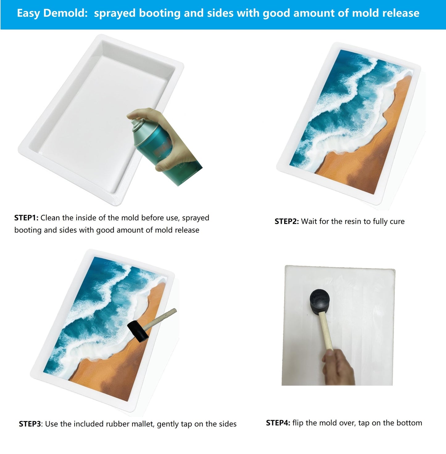 2Pcs Extra Large Reusable Epoxy Resin Table Mold15.7x9.8x3 inch 11.4x7.5x2 inch Rectangles Epoxy Resin Molds for River Table, Coffee Side Table, Cutting Board, Charcuterie Board, Art Panel