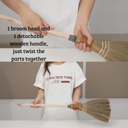 BMart Home Natural Whisk Sweeping Hand Handle Broom - Vietnamese Straw Soft Broom for Cleaning Dustpan Indoor - Outdoor - Decorative Brooms - Wooden Handle - 9.84'' Width, 29.75" Length