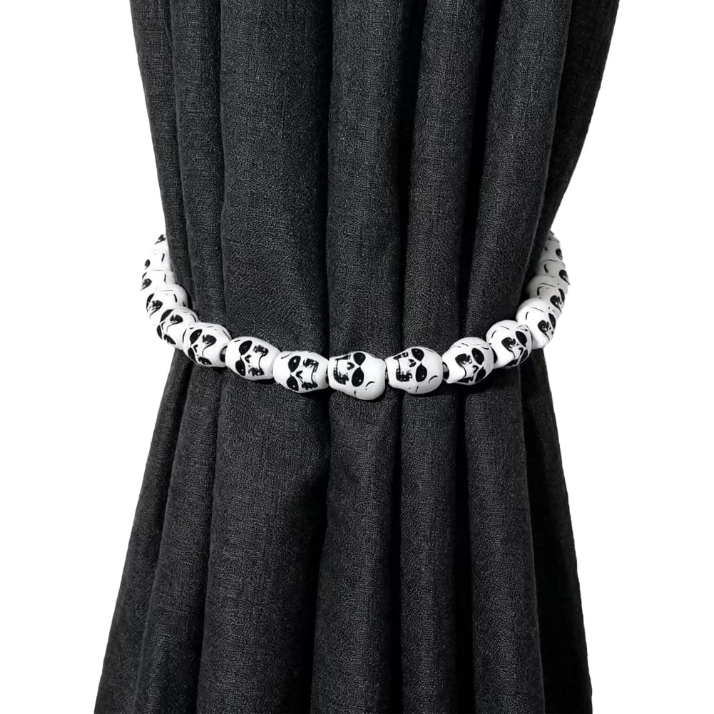 2Pcs Skeleton Curtain Tieback Halloween Curtain Holdbacks Wall Curtain Ties for Halloween Decor (Black)