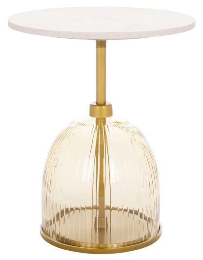 SAFAVIEH Home Collection – Kashi Grey Glass & White Marble Round Side Table, Modern Pedestal Accent Table, Fully Assembled (ACC3217C)