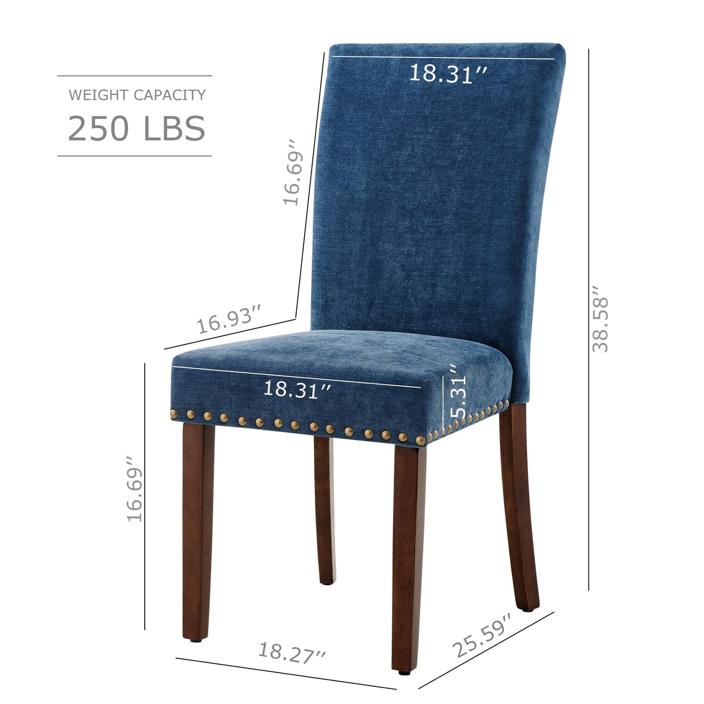 COLAMY Upholstered Parsons Dining Chairs Set of 4, Fabric Dining Room Kitchen Side Chair with Nailhead Trim and Wood Legs - Dark Blue