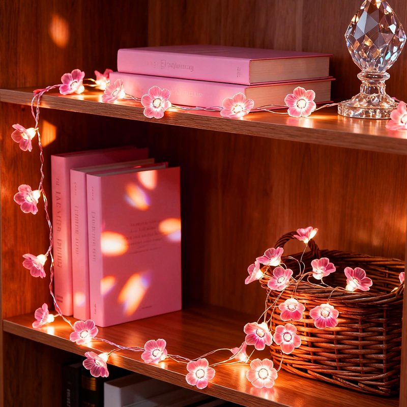 Keretuby Pink Fairy Cherry Blossom Flower String Lights for Bedroom, USB Plug in and Battery Operated 13ft 40 LED Cute Indoor Outdoor Hanging Decorations for Birthday Wedding Party Christmas Easter