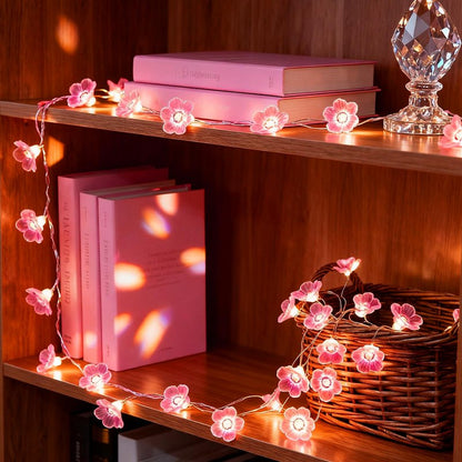Keretuby Pink Fairy Cherry Blossom Flower String Lights for Bedroom, USB Plug in and Battery Operated 13ft 40 LED Cute Indoor Outdoor Hanging Decorations for Birthday Wedding Party Christmas Easter