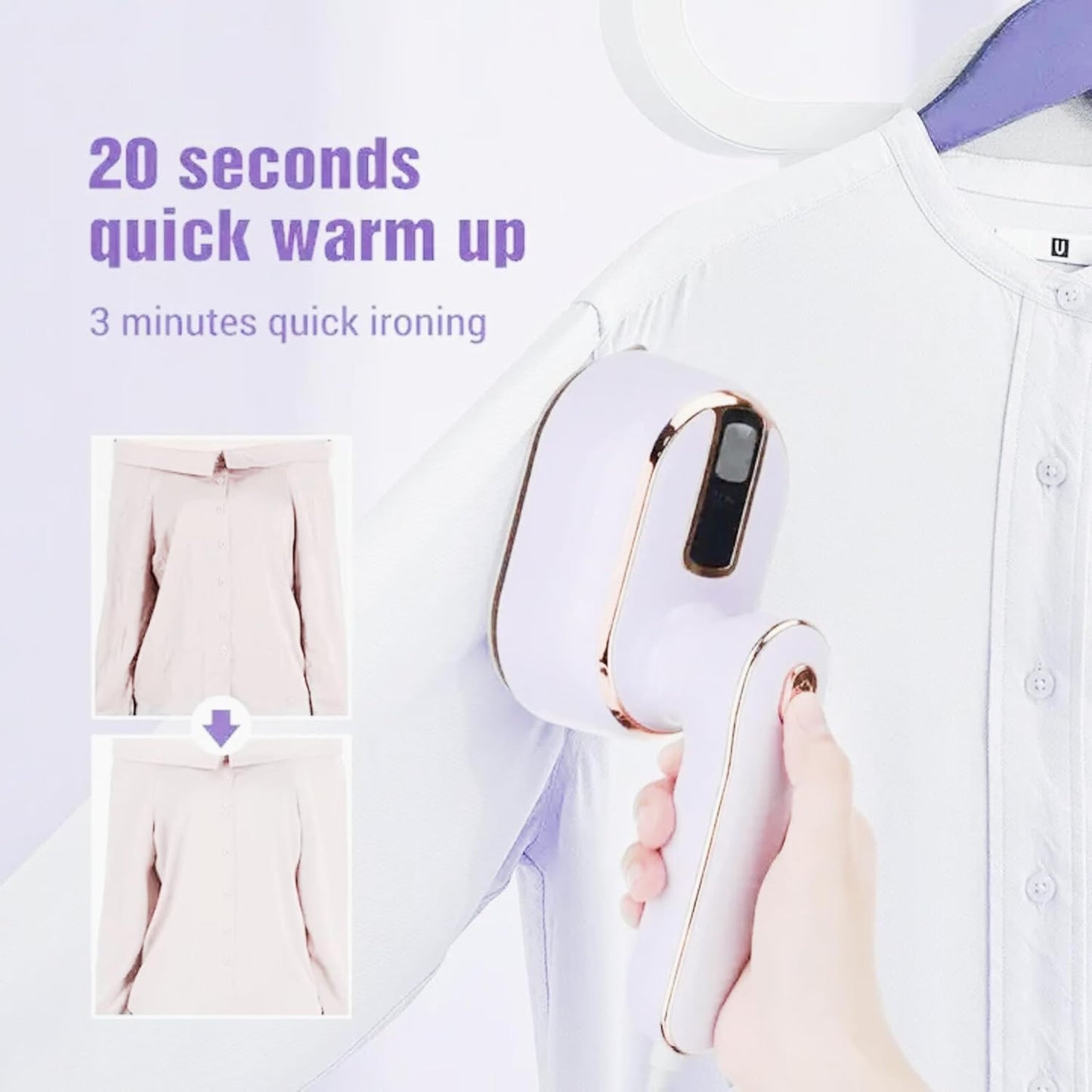 Travel Steamer Iron with LCD for Clothes, 1000W Handheld Portable Steamer, Dry and Wet Ironing, 180° Electric Steam