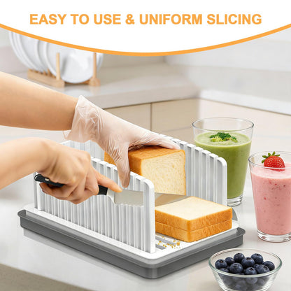 Kiss Core New Upgrade Bread Slicer for Homemade Bread, Bread Slicing Guide Adjustable Width, Foldable and Compact Cutting Guide with Crumb Tray, Suitability for Homemade Bread, Bagels, Cakes