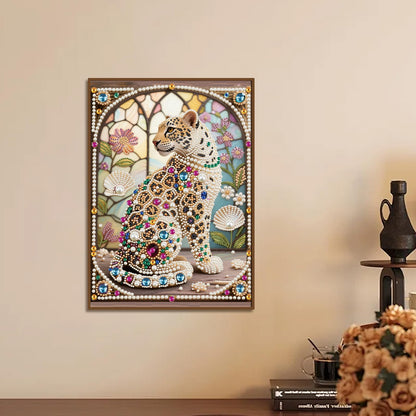 WSLWXSHM Pearl Diamond Painting Kits for Adults Leopard, 5D Special Shape Diamond Art Kits for Beginners, Crystal Rhinestones Diamond Painting for Home Wall Decoration Gift 12×16inch/30×40cm Animal