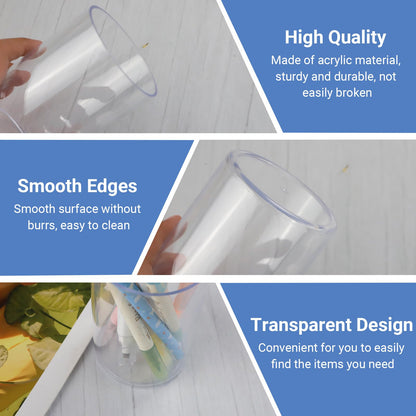 IBEQUEM 12Pack Clear Acrylic Pen Holder Makeup Brush Round Pencil Holder for Desk Pen Cups Desk Organizers and Storage Desktop Stationery Organizer for Office School Home Supplies