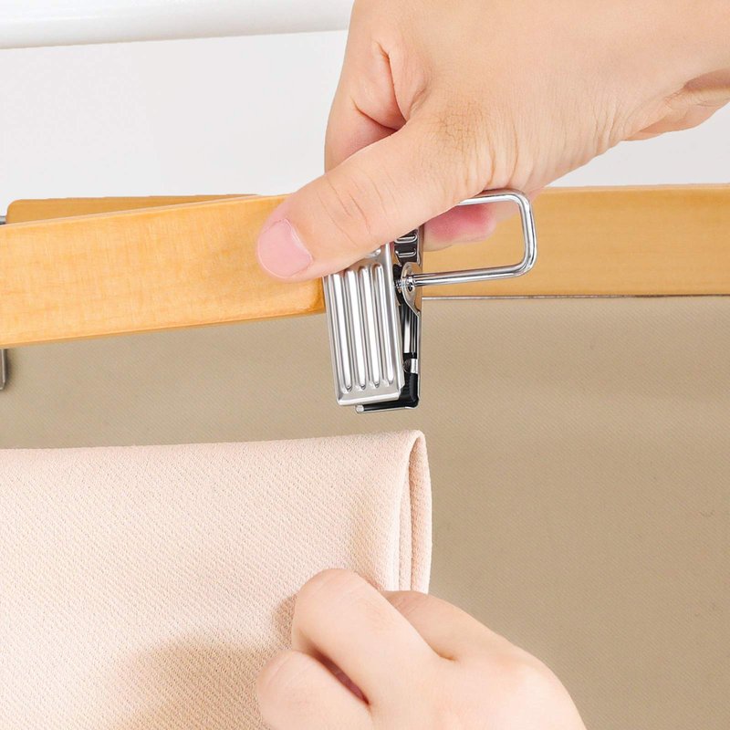 SONGMICS Wooden Pants Hangers 12 Pack, Pants Hangers with Clips, Adjustable Anti-Rust Metal Clips, 360° Swivel Hook, Skirt Hangers for Pant, Skirts, Natural Grain UCRW008-12