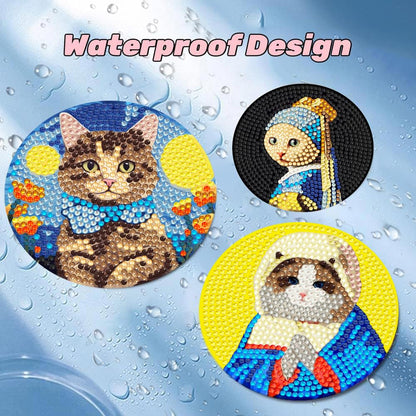 Puraikcmi 8PCs Diamond Paintings Coasters Kits Set, Funny Cat Diamond Art Coasters with Holder, DIY Crafts Diamond Art Kits Adult Craft Diamond Dots Gift