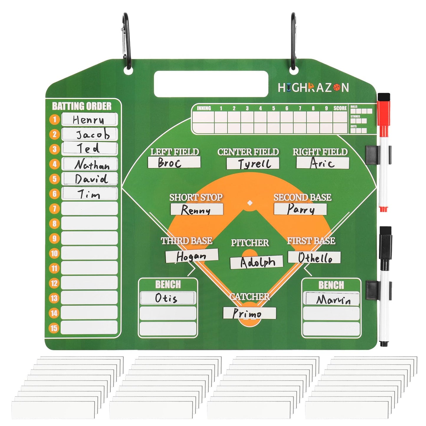 HIGHRAZON Magnetic Baseball Coach Clipboard, Dry Erase Coach Lineup Board, Premium Tactical Baseball Coaching Board with 40 Lineup Cards and Marker, Dugout Display Softball Coaching Accessories