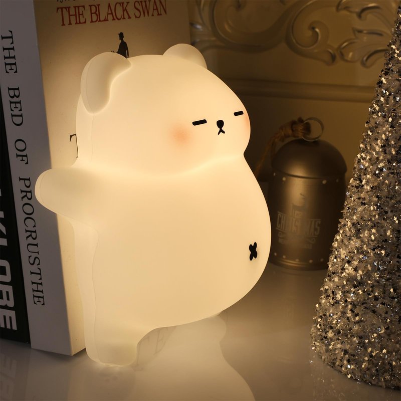 MAGOHMT Squishy Night Light for Kids, Bear Silicone Night Light - Rechargeable with Soothing Snore Sounds & Moving Tummy, 3-Level Dimming Touch Control