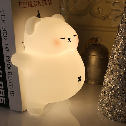 MAGOHMT Squishy Night Light for Kids, Bear Silicone Night Light - Rechargeable with Soothing Snore Sounds & Moving Tummy, 3-Level Dimming Touch Control