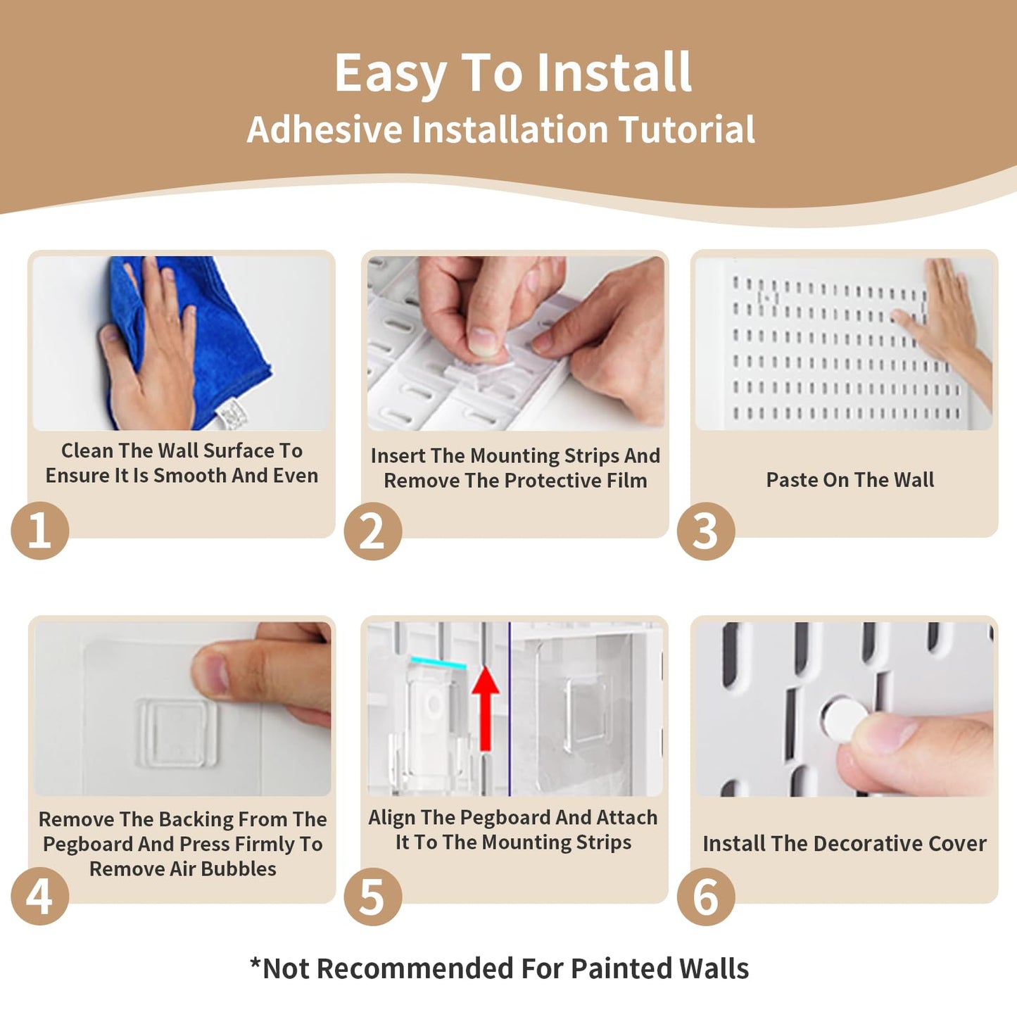 LBW Pegboard Wall Organizer, 6-Pack 11.8" × 11.8" White ABS Peg Board Panels with 27 Accessories, Modular Plastic Pegboard Combination Kit for Home, Office, Garage, Tool Storage & Craft Room