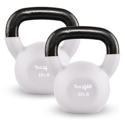 Yes4All Kettlebell, 5-65 LB Neoprene Coated Cast Iron Kettlebells, Wide Grip Handle & Flat Bottom for Swings, Squats, Deadlifts, Push Ups & Full Body Training at Home Gym - Single & Set