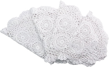 Phantomon Handmade Crochet Cotton Lace Placemats, Pack of 4 Oval Shape Doilies, White, 12 x 17 inch