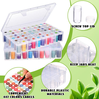 Willinglong 2 Pack Diamond Art Storage Containers Set, Grids Bead Organizer Box with Diamond Painting Accessories Labels for Jewelry Art DIY Dot Craft Bead Storage