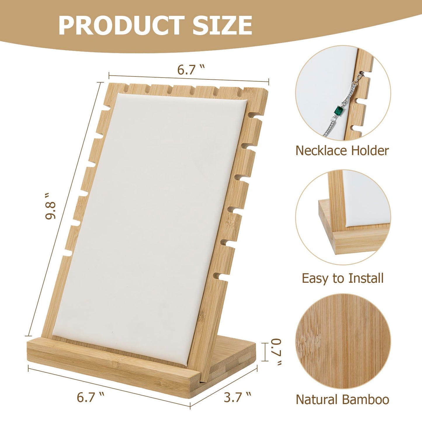 MyGift necklace display standMyGift 2-Pack Bamboo Jewelry Display Stands with PU Panel & Multi-Rung Design – Detachable Bases, Non-Scratch Surface jewelry display for vendors,