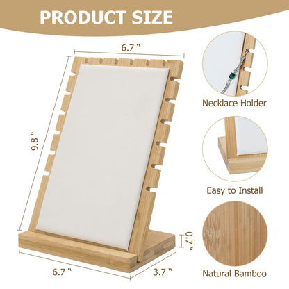 MyGift necklace display standMyGift 2-Pack Bamboo Jewelry Display Stands with PU Panel & Multi-Rung Design – Detachable Bases, Non-Scratch Surface jewelry display for vendors,