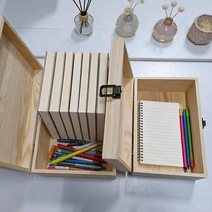 LuckyZoo77 Large Unfinished Wooden Storage Box with Lid & Latch, 2-Pack Pine Wood Craft Boxes with Bonus Small Box for DIY Crafts & Gifts