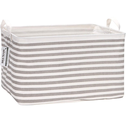 Sea Team Collapsible Canvas Fabric Storage Basket, Rectangle Waterproof Bin with Handles, 16.5 x 11.8 x 9.8 Inches