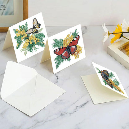 LSQFS 6Pcs Butterfly Diamond Painting Greeting Cards Kits,Foldable Blank DIY Art Cards with Envelopes and Tools, Diamond Art Cards for Birthday Christmas Mother's Day Holiday Gifting