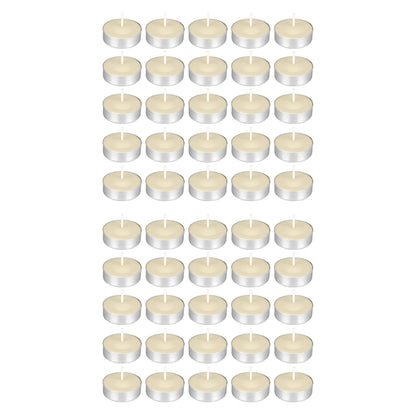 Mega Candles 50 pcs Unscented Ivory Tea Lights Candles, Pressed Wax Candle 3.5 Hour Burn Time, Home Décor, Wedding Receptions, Occasions, Festivities, Events, Meditations, Spa, Prayers, Vigil