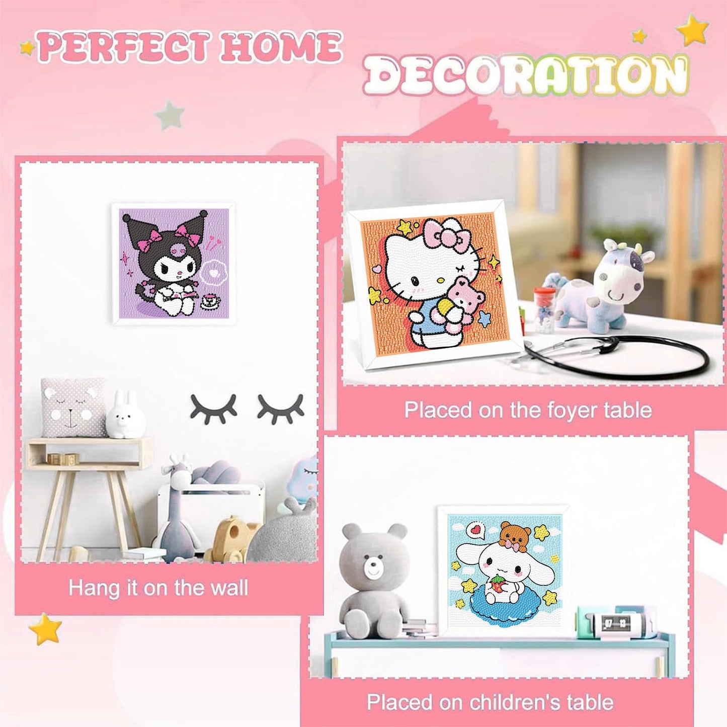 Sretoul 4 Pack Cartoon Diamond Art Kits for Kids - Kid Diamond Art Painting Kit Cartoon, Cute Gem Arts for Kids Ages 4 6 8 12, DIY Crystal Gem Kits for Children Girls Boys Gifts (6x6 inch)