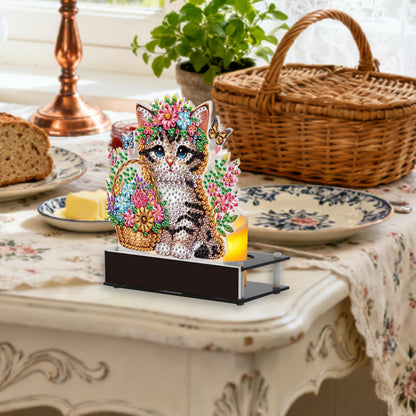 JISHSHAY Diamond Art Candle Holder Cat Diamond Painting Candlestick Holders Animal Gem Painting Candle Stand Flower Gem Art Candleholders Embroidery Kit Mosaic Kits for Adults Desktop Decoration