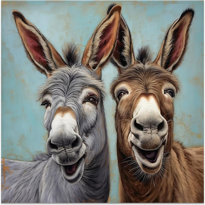 CCWACPP Funny Animal Wall Art - Donkey Canvas Prints for Farmhouse Bathroom and Bedroom Decor (12" x 12")