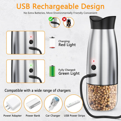 Set, Electric Salt and Pepper Grinder Rechargeable Automatic Pepper Mill Grinder with LED House Warming Gifts New Home