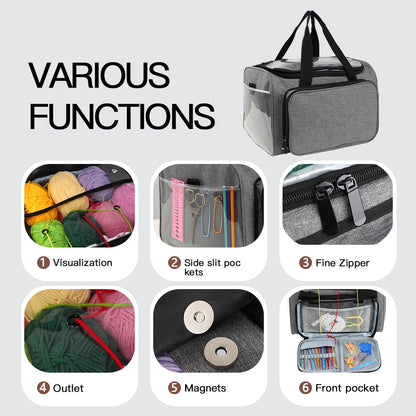 Weabetfu Large Crochet Bag Knitting Bags and Totes Organizer Huge Yarn Bag Storage for Crocheting Knitter,Crochet Hooks,Knitting Needles Kit,Supplies,Yarn - Ideal Crochet & Knitting Gift(Grey)