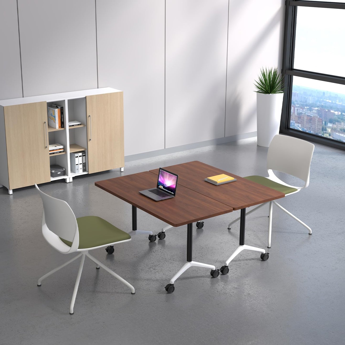 Folding Conference Table with Wheels, Flip Top Conference Room Table, Modular Mobile Training & Meeting Room Table Set, Space Saving Nesting Office Boardroom Desk for 6-12 Person, Set of 2/4/6/8