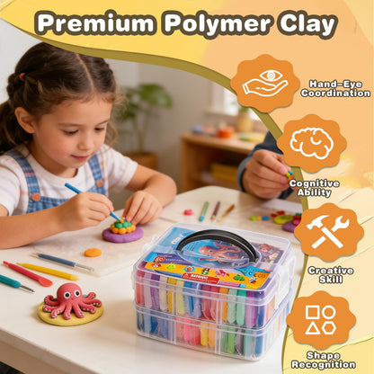 Ixiaoyoo 60 Colors Polymer Clay, DIY Modeling Clay Starter kit for Kids, Oven Baked Model Clay Art & Crafts Toys with Sculpting Tools, Non-Sticky, Birthday & Christmas Gift for Kids & Adults Artists