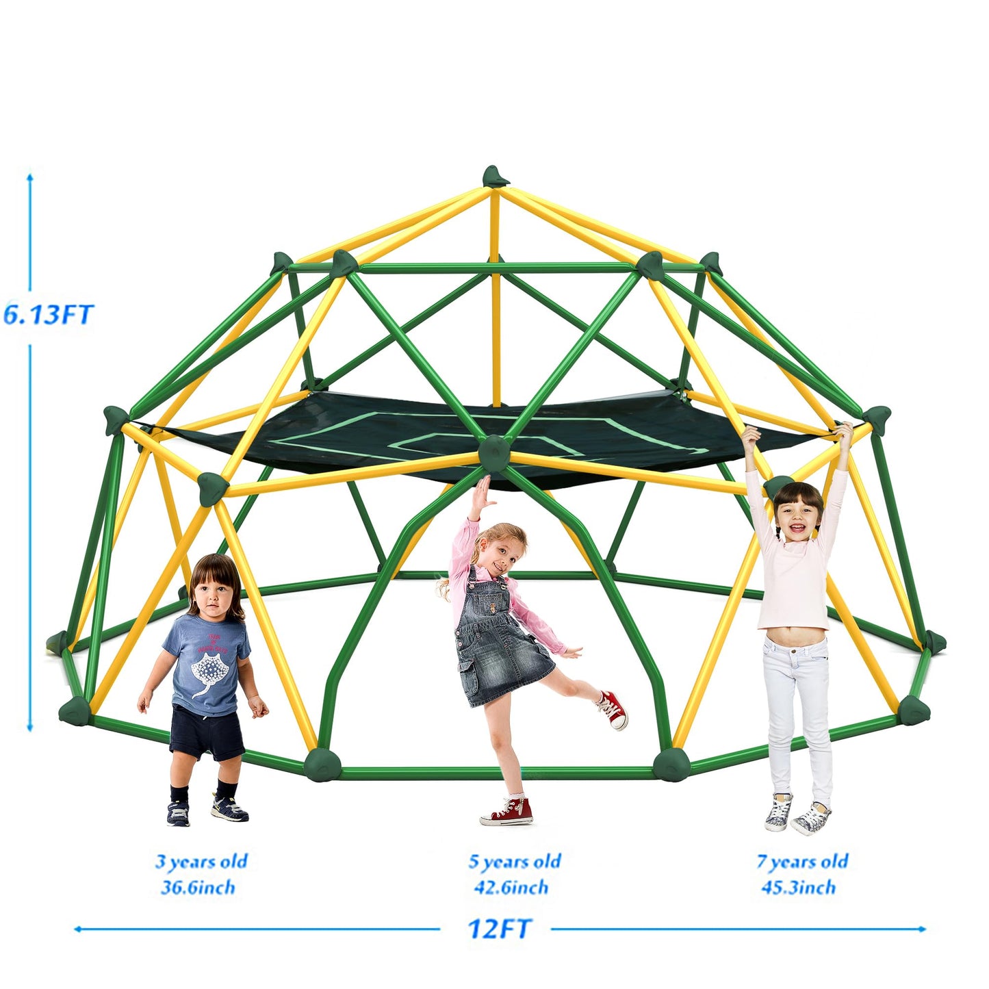 Merax 12FT Climbing Dome with Hammock, Outdoor Geometric Dome Climber Play Center for Kids 3-10 Supporting 1000 lbs, Easy Assembly Jungle Gym