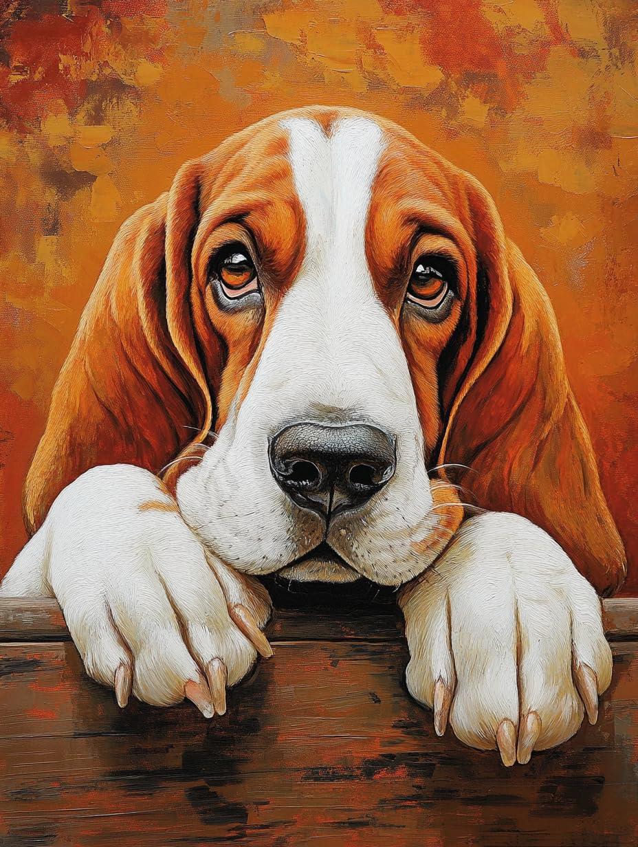 5D Basset Hound Dog Diamond Art 12x16 Inch Full Drill Diamond Painting Kits for Adults & Beginners - DIY Art Crafts for Relaxation and Home Wall Decor 1