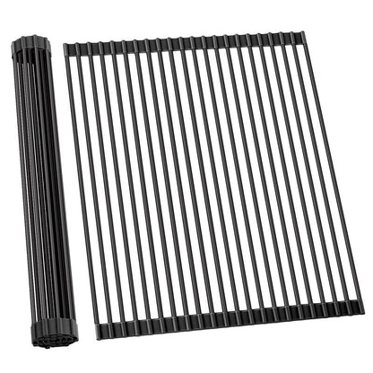 Ohuhu Sink Drying Rack, 20.5" W x 16.1" L Over Sink Roll-Up Dish Drainer - Rolling Foldable Accessories Heat-Resistant Mat Anti-Slip Silicone Coated Multipurpose for Kitchen Counter